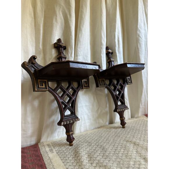 Vintage Syroco Wood Shelves oriental chinoiserie pagoda Asian style Chinese - Picture 5 of 16